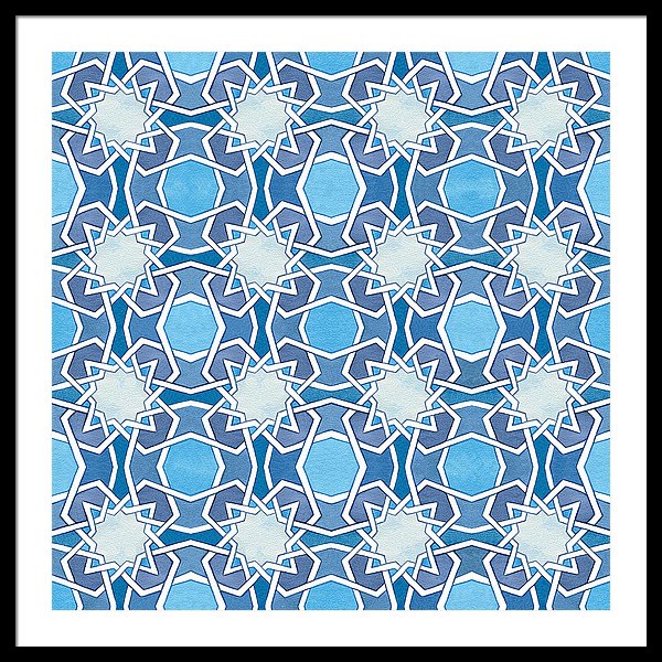 Mustansiriya Tile - Blues - Framed Print