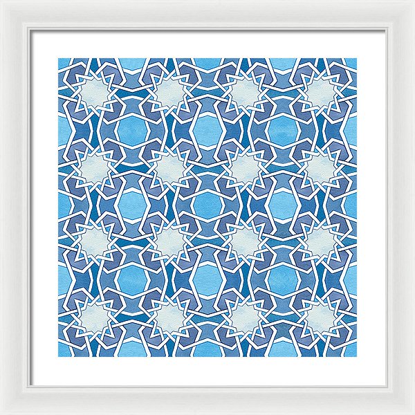 Mustansiriya Tile - Blues - Framed Print