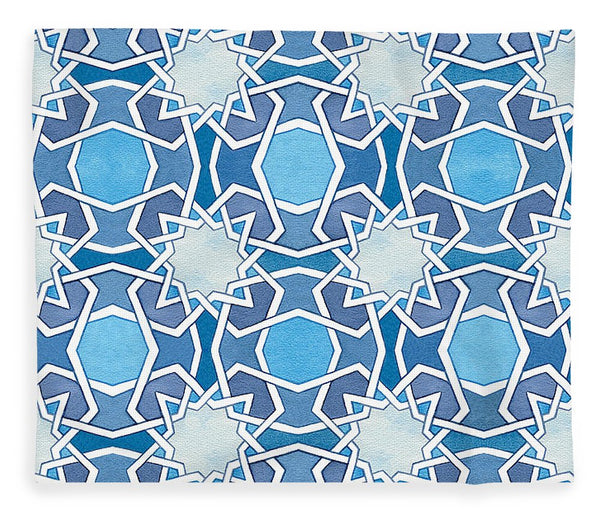 Mustansiriya Tile - Blues - Fleece Blanket