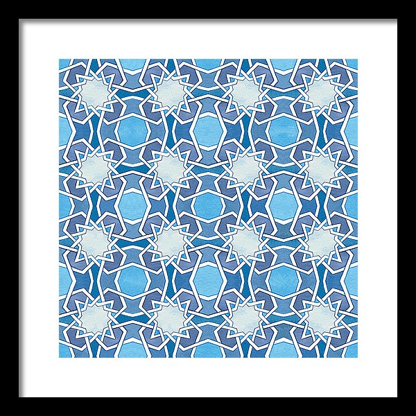 Mustansiriya Tile - Blues - Framed Print