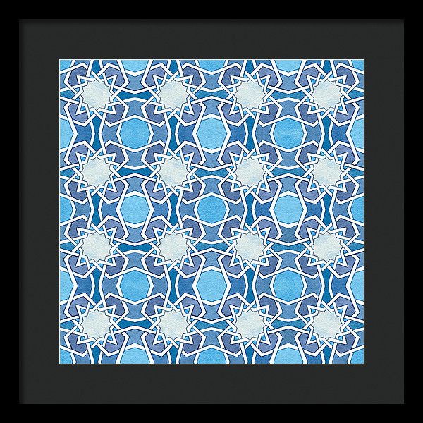 Mustansiriya Tile - Blues - Framed Print