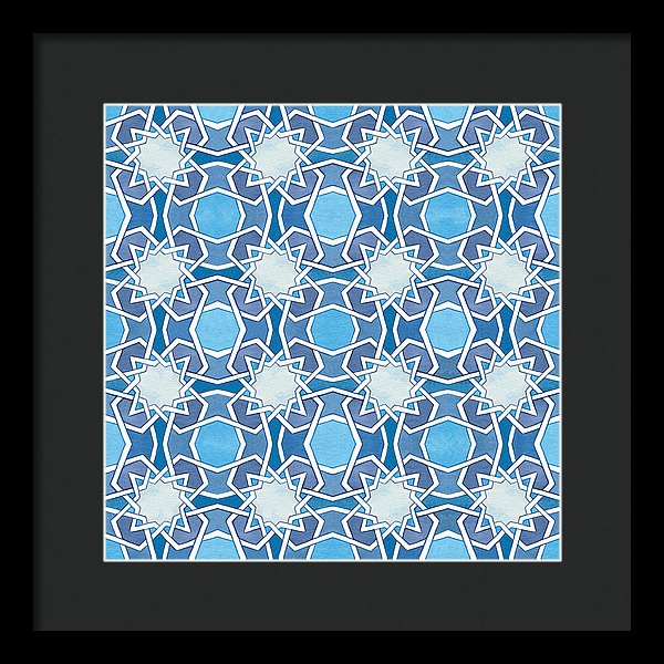 Mustansiriya Tile - Blues - Framed Print