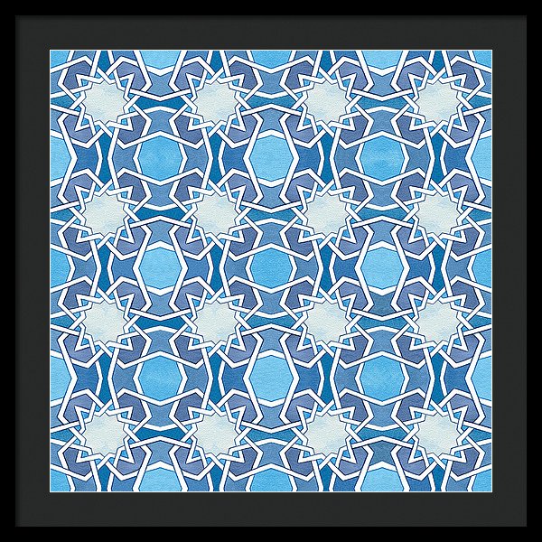 Mustansiriya Tile - Blues - Framed Print