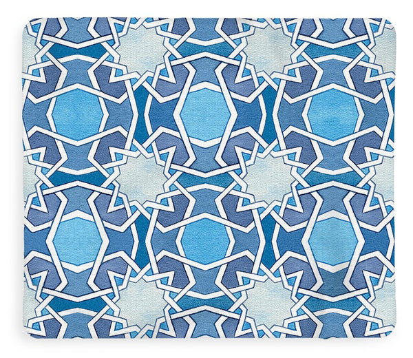 Mustansiriya Tile - Blues - Fleece Blanket