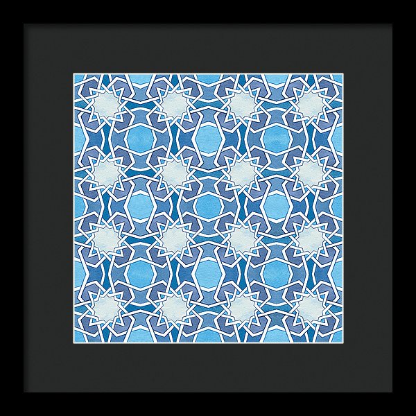 Mustansiriya Tile - Blues - Framed Print