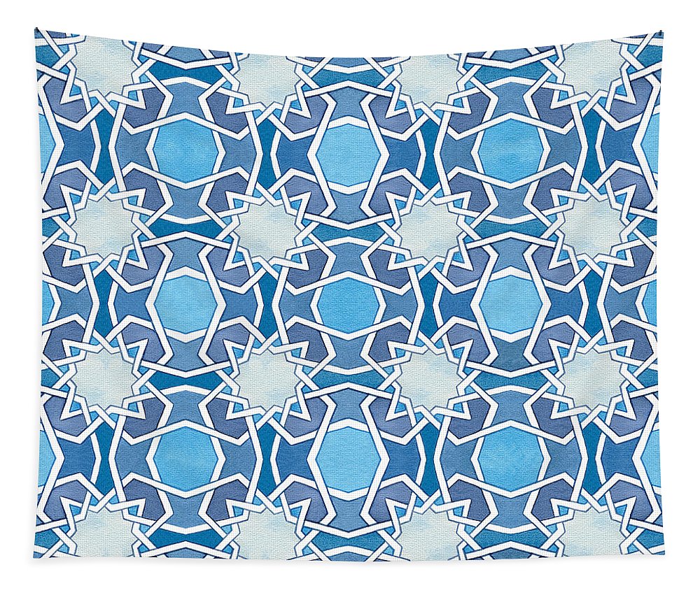 Mustansiriya Tile - Blues - Wall Tapestry