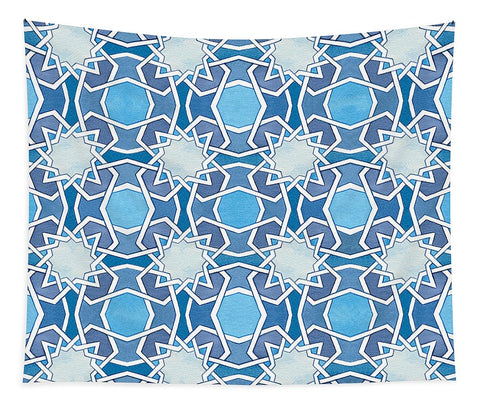 Mustansiriya Tile - Blues - Wall Tapestry