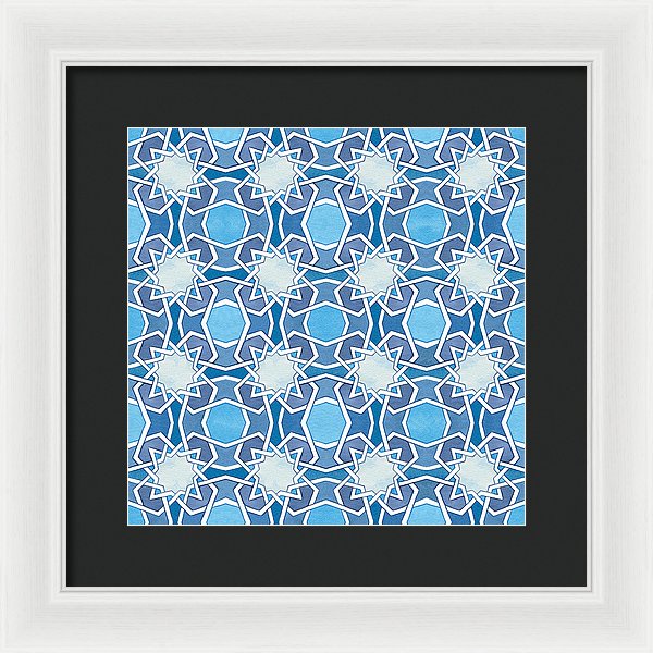 Mustansiriya Tile - Blues - Framed Print