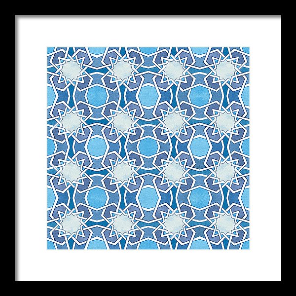 Mustansiriya Tile - Blues - Framed Print