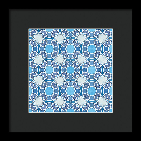 Mustansiriya Tile - Blues - Framed Print