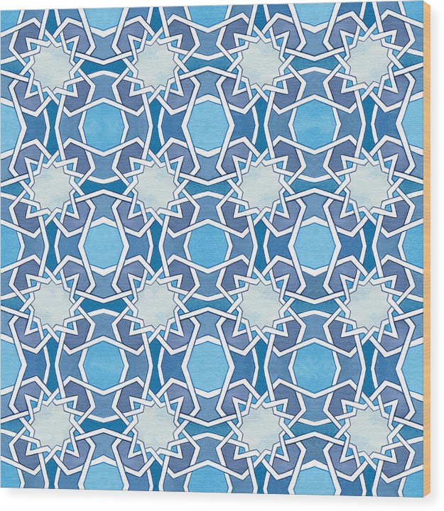 Mustansiriya Tile - Blues - Wood Print