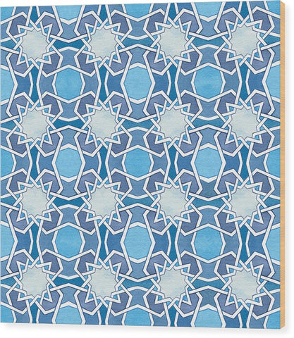 Mustansiriya Tile - Blues - Wood Print